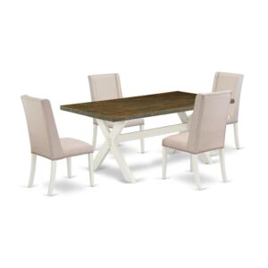 EAST WEST FURNITURE 5-PIECE RECTANGULAR TABLE SET WITH 4 UPHOLSTERED DINING CHAIRS AND RECTANGULAR DINING TABLE