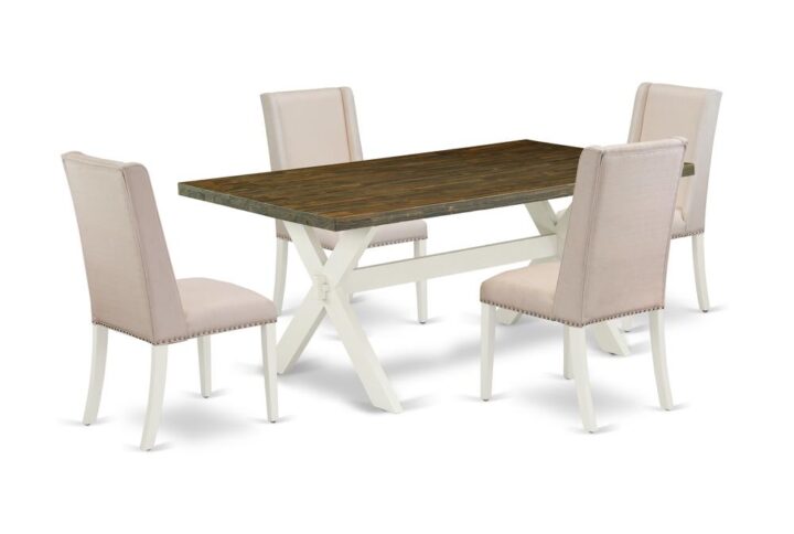 EAST WEST FURNITURE 5-PIECE RECTANGULAR TABLE SET WITH 4 UPHOLSTERED DINING CHAIRS AND RECTANGULAR DINING TABLE