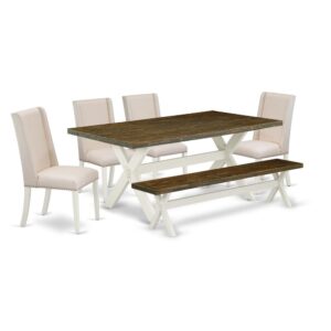 EAST WEST FURNITURE 6-PC DINING SET WITH 4 PARSON CHAIRS - SMALL BENCH AND RECTANGULAR DINING TABLE