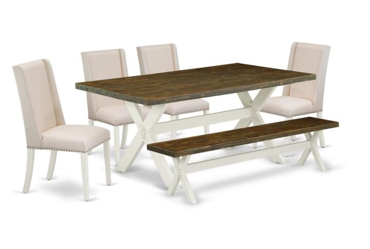 EAST WEST FURNITURE 6-PC DINING SET WITH 4 PARSON CHAIRS - SMALL BENCH AND RECTANGULAR DINING TABLE