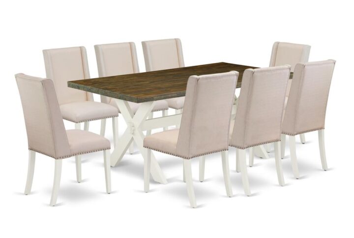 EaST WEST FURNITURE 9-PC DINING SET 8 FaNTaSTIC PaRSONS CHaIRS and RECTaNGULaR WOOD TaBLE