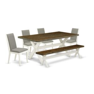 EAST WEST FURNITURE 6-PIECE DINING ROOM SET WITH 4 DINING ROOM CHAIRS - DINING BENCH AND KITCHEN RECTANGULAR TABLE
