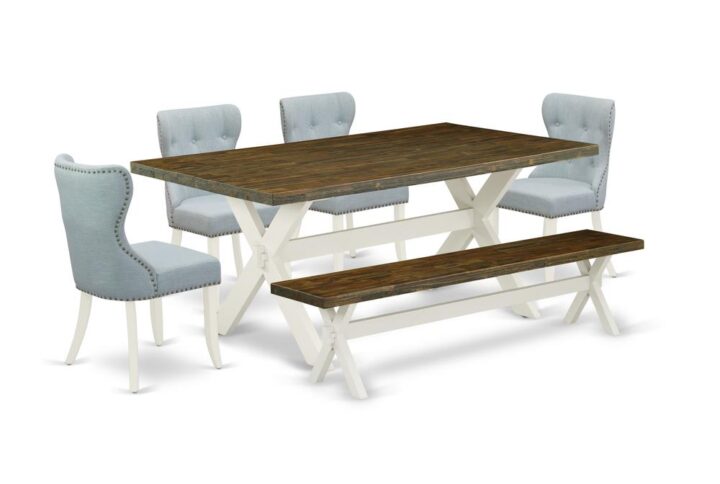 EAST WEST FURNITURE 6-PIECE MODERN DINING TABLE SET- 4 FANTASTIC UPHOLSTERED DINING CHAIRS