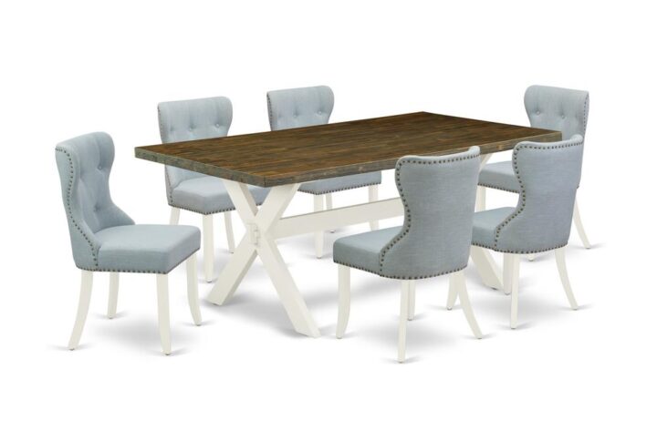EAST WEST FURNITURE 7-PC MODERN DINING TABLE SET- 6 STUNNING UPHOLSTERED DINING CHAIRS AND 1 KITCHEN DINING TABLE