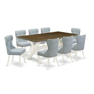 EAST WEST FURNITURE 9-PC DINETTE SET- 8 FABULOUS PARSON DINING ROOM CHAIRS AND 1 MODERN RECTANGULAR DINING TABLE