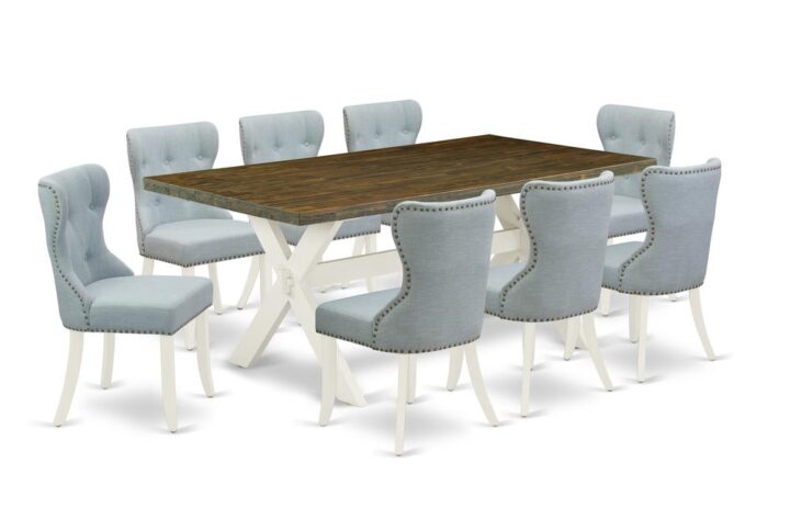 EAST WEST FURNITURE 9-PC DINETTE SET- 8 FABULOUS PARSON DINING ROOM CHAIRS AND 1 MODERN RECTANGULAR DINING TABLE