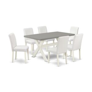 EAST WEST FURNITURE 7-PC MODERN DINING TABLE SET WITH 6 PADDED PARSON CHAIRS AND MODERN DINING TABLE