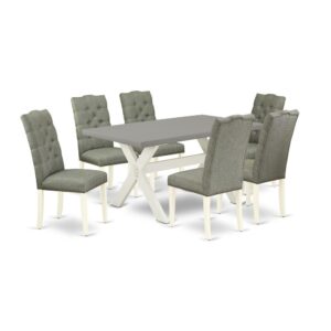 EAST WEST FURNITURE 7-PC MODERN DINING TABLE SET- 6 EXCELLENT DINING PADDED CHAIRS AND 1 DINING ROOM TABLE