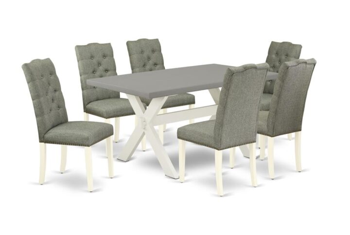EAST WEST FURNITURE 7-PC MODERN DINING TABLE SET- 6 EXCELLENT DINING PADDED CHAIRS AND 1 DINING ROOM TABLE