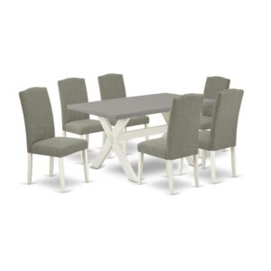 EAST WEST FURNITURE 7-PIECE DINING TABLE SET WITH 6 PARSON CHAIRS AND RECTANGULAR DINING TABLE