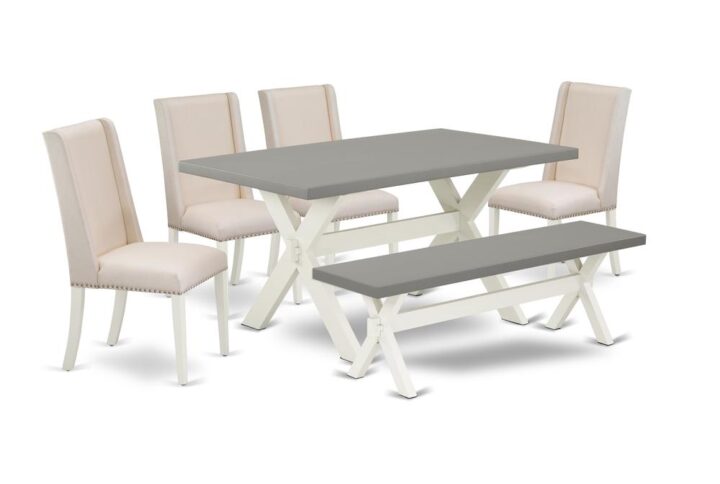 EAST WEST FURNITURE 6-PC DINING SET WITH 4 PARSON DINING CHAIRS - DINING BENCH AND RECTANGULAR DINING TABLE