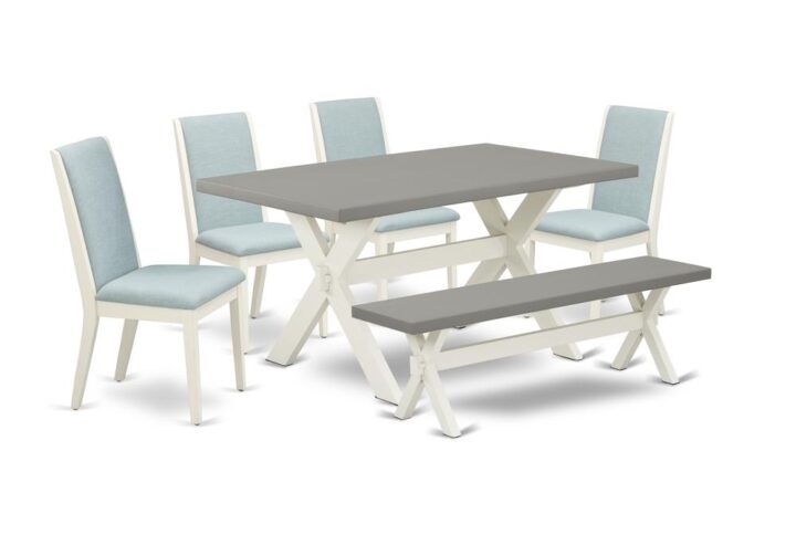 Introducing East West furniture's innovative home furniture set that can convert your house into a home. This exclusive and sophisticated kitchen set contains a dining table combined with Parson Dining Chairs. Impressive wood texture with Wirebrushed Linen White and Cement color and a cross leg design describes the stability and durability of the dining table. The optimal dimensions of this kitchen table set made it quite simple to carry