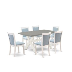 Our Eye-Catching Dining Table Set  Will Enhance The Appearance Of Any Dining Area With Its Stylish Model And Decor. This Kitchen Dining Table Set  Consists Of A Beautiful Wood Table And 6 Matching Modern Chairs. This Dinner Table Set  Adds Some Simple And Contemporary Elegance To Your Home. Ideal For Dinette