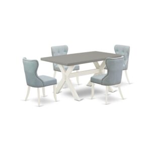 EAST WEST FURNITURE 5-PIECE DINING ROOM TABLE SET- 4 FANTASTIC PARSON CHAIRS AND 1 MODERN RECTANGULAR DINING TABLE