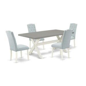 EAST WEST FURNITURE 5-PIECE DINING ROOM TABLE SET- 4 FANTASTIC PARSON CHAIRS AND 1 RECTANGULAR TABLE