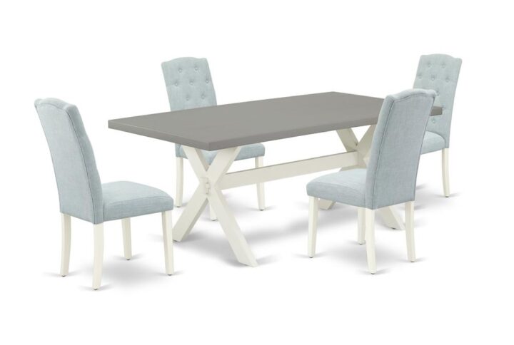 EAST WEST FURNITURE 5-PIECE DINING ROOM TABLE SET- 4 FANTASTIC PARSON CHAIRS AND 1 RECTANGULAR TABLE