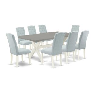 EAST WEST FURNITURE 9-PIECE DINETTE SET- 8 WONDERFUL PADDED PARSON CHAIR AND 1 RECTANGULAR DINING TABLE
