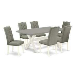 EAST WEST FURNITURE 7-PC DINETTE ROOM SET- 6 STUNNING DINING PADDED CHAIRS AND 1 BREAKFAST TABLE
