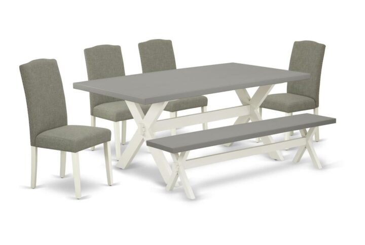 EAST WEST FURNITURE 6-PIECE RECTANGULAR TABLE SET WITH 4 PARSON DINING CHAIRS - WOODEN BENCH AND RECTANGULAR dining table