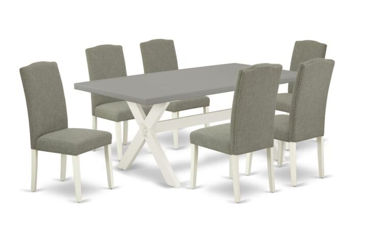EAST WEST FURNITURE 7-PC RECTANGULAR TABLE SET WITH 6 PARSON DINING CHAIRS AND RECTANGULAR TABLE