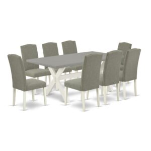 EAST WEST FURNITURE 9-PIECE MODERN DINING TABLE SET WITH 8 KITCHEN PARSON CHAIRS AND DINING TABLE
