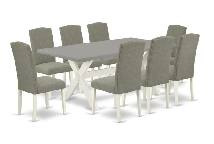 EAST WEST FURNITURE 9-PIECE MODERN DINING TABLE SET WITH 8 KITCHEN PARSON CHAIRS AND DINING TABLE