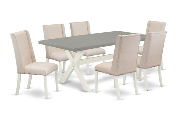 EAST WEST FURNITURE 7-PC KITCHEN SET WITH 6 UPHOLSTERED DINING CHAIRS AND WOOD TABLE