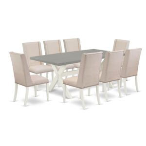 EAST WEST FURNITURE 9-PC RECTANGULAR DINING ROOM TABLE SET WITH 8 DINING CHAIRS AND WOOD DINING TABLE