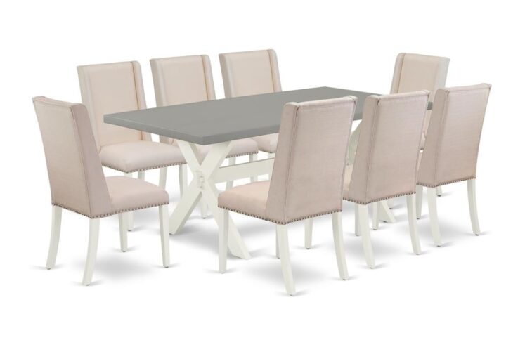 EAST WEST FURNITURE 9-PC RECTANGULAR DINING ROOM TABLE SET WITH 8 DINING CHAIRS AND WOOD DINING TABLE
