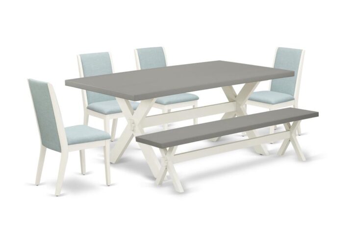 EAST WEST FURNITURE 6-PC DINING SET WITH 4 UPHOLSTERED DINING CHAIRS - DINING ROOM BENCH AND RECTANGULAR WOOD TABLE