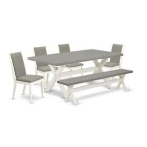 EAST WEST FURNITURE 6-PIECE DINETTE SET WITH 4 KITCHEN CHAIRS - WOODEN BENCH AND RECTANGULAR KITCHEN TABLE