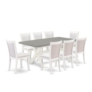 Our Eye-Catching Dining Table Set  Will Boost The Appearance Of Any Dining Area With Its Stylish Style And Decor. This Dining Table Set  Contains A Modern Dining Table And 8 Matching Dining Chairs. This Dining Table Set  Adds Some Simple And Contemporary Beauty To Your Home. Ideal For Dinette
