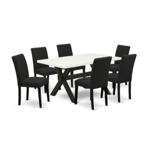 EAST WEST FURNITURE 7 - PIECE TABLE AND CHAIRS DINING SET INCLUDES 6 MID CENTURY DINING CHAIRS AND RECTANGULAR MODERN KITCHEN TABLE