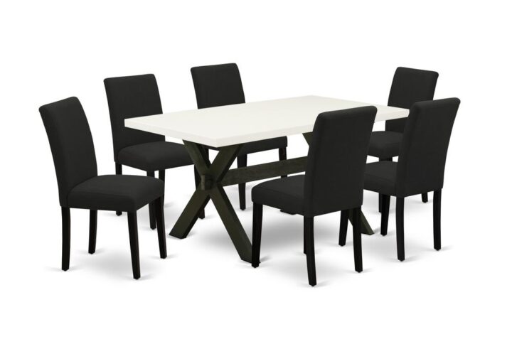 EAST WEST FURNITURE 7 - PIECE TABLE AND CHAIRS DINING SET INCLUDES 6 MID CENTURY DINING CHAIRS AND RECTANGULAR MODERN KITCHEN TABLE