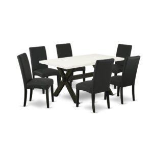 EAST WEST FURNITURE 7-PC DINING ROOM TABLE SET- 6 AMAZING UPHOLSTERED DINING CHAIRS AND 1 MODERN RECTANGULAR DINING TABLE