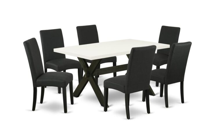EAST WEST FURNITURE 7-PC DINING ROOM TABLE SET- 6 AMAZING UPHOLSTERED DINING CHAIRS AND 1 MODERN RECTANGULAR DINING TABLE