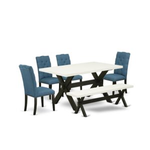 EAST WEST FURNITURE 6-PIECE KITCHEN SET WITH 4 DINING CHAIRS - KITCHEN BENCH AND RECTANGULAR MODERN DINING TABLE