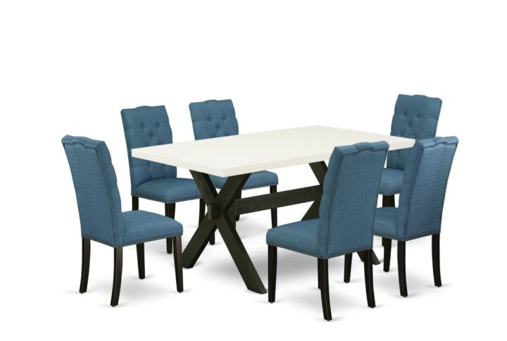 EAST WEST FURNITURE 7-PC RECTANGULAR TABLE SET WITH 6 KITCHEN CHAIRS AND WOOD DINING TABLE