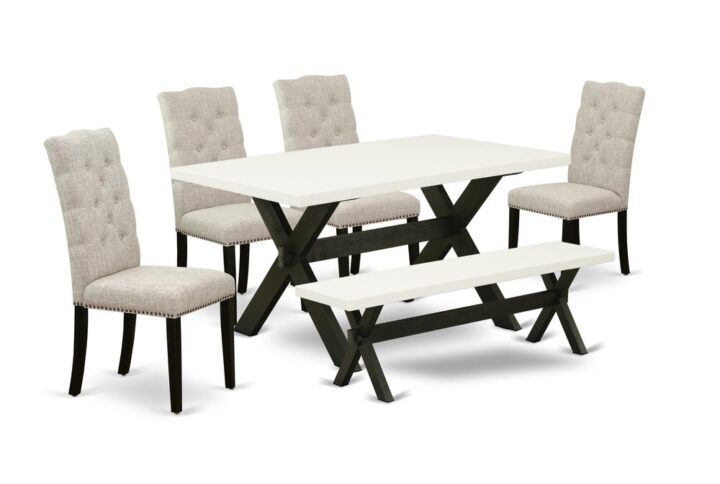 EAST WEST FURNITURE 6-PC DINING ROOM TABLE SET WITH 4 DINING ROOM CHAIRS - DINING ROOM BENCH AND RECTANGULAR DINING ROOM TABLE