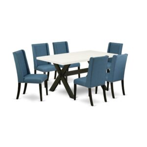 EAST WEST FURNITURE 7-PC DINETTE SET WITH 6 PADDED PARSON CHAIRS AND RECTANGULAR TABLE