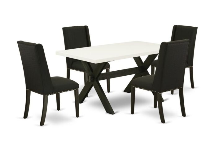 EAST WEST FURNITURE 5-PIECE DINING ROOM SET WITH 4 UPHOLSTERED DINING CHAIRS AND KITCHEN RECTANGULAR TABLE