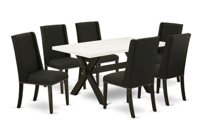 EaST WEST FURNITURE 7-PIECE KITCHEN SET 6 GORGEOUS PaRSONS CHaIRS and RECTaNGULaR DINING TaBLE