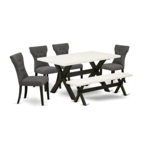 EAST WEST FURNITURE 6-PC DINING ROOM TABLE SET WITH 4 PARSON DINING ROOM CHAIRS - KITCHEN BENCH AND RECTANGULAR DINING ROOM TABLE