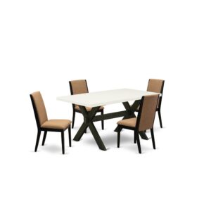 EAST WEST FURNITURE 5-PC MODERN DINING TABLE SET WITH 4 PADDED PARSON CHAIRS AND WOOD DINING TABLE
