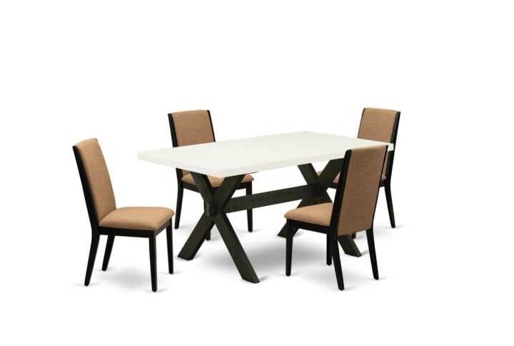 EAST WEST FURNITURE 5-PC MODERN DINING TABLE SET WITH 4 PADDED PARSON CHAIRS AND WOOD DINING TABLE