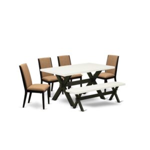 EAST WEST FURNITURE 6-PIECE RECTANGULAR TABLE SET WITH 4 DINING ROOM CHAIRS - WOOD BENCH AND RECTANGULAR DINING ROOM TABLE