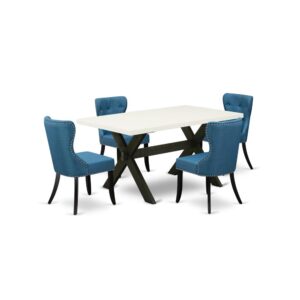 EAST WEST FURNITURE 5-PIECE DINING ROOM SET- 4 AMAZING DINING ROOM CHAIRS AND 1 MODERN DINING ROOM TABLE