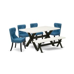 EAST WEST FURNITURE 6-PIECE DINING ROOM TABLE SET- 4 FANTASTIC MID CENTURY DINING CHAIRS