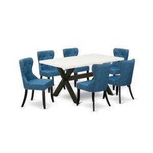 EAST WEST FURNITURE 7-PC MODERN DINING TABLE SET- 6 STUNNING DINING ROOM CHAIRS AND 1 dining table