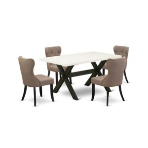EAST WEST FURNITURE 5-Pc KITCHEN DINING ROOM SET- 4 FANTASTIC PARSON CHAIRS AND ONE DINING TABLE